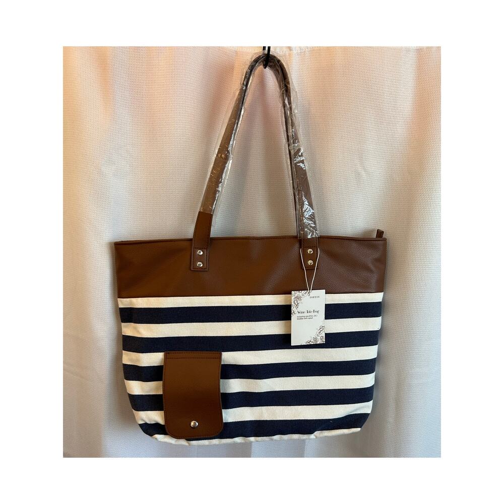 Wine Tote Bag Canvas Faux Leather Trim Vegan Insulated NWT